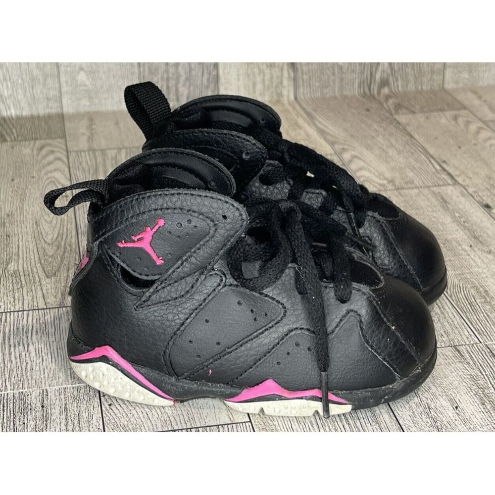 Air Jordan 7 Retro Black Pink and White Sneaker, Great Condition, Child 6C - Picture 1 of 5